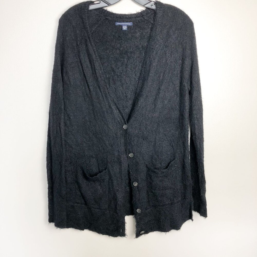American Eagle Fuzzy Button Front Cardigan Black Small